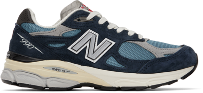 New Balance + Teddy Santis 990v3 Leather-trimmed Mesh And Suede Sneakers In Blue