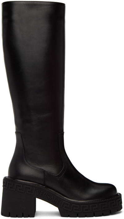 Versace Black Greca Boots In 1b000 Black