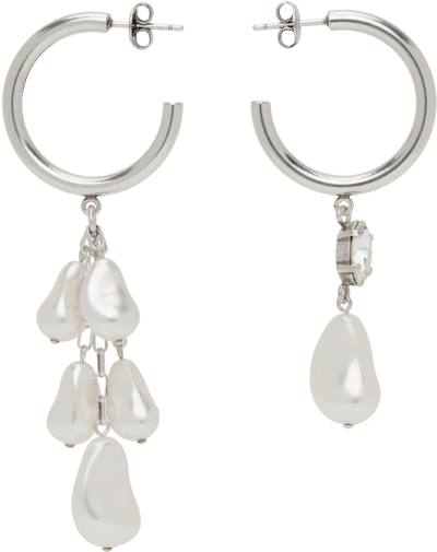 Isabel Marant Rain Drop Faux Pearl Mismatched Earrings In White,silver
