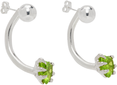 Mgn Ssense Exclusive Silver Clawed Heart Belly Ring Earrings In Green