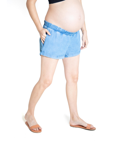 Ingrid & Isabel Elastic-waist Maternity Shorts In Chambray