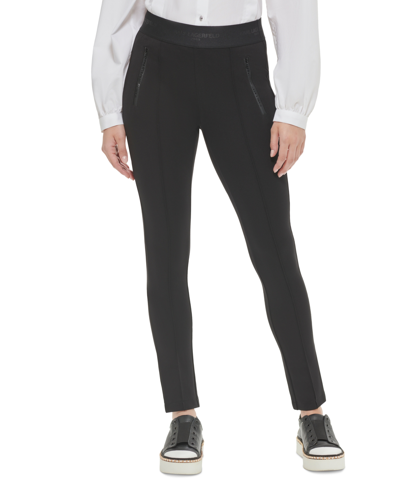 Karl Lagerfeld Womens Logo Zip Detail Skinny Pants In Black