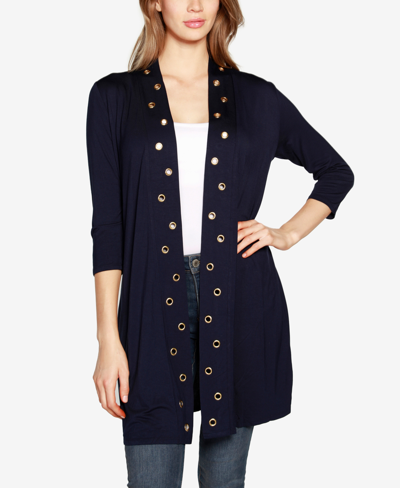 Belldini Grommet-trim Duster Cardigan In Navy