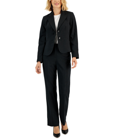 Le Suit Women's Two-button Pinstriped Pantsuit, Regular & Petite In Black