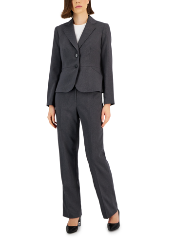 Le Suit Women's Two-button Pinstriped Pantsuit, Regular & Petite In Charcoal