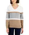 KAREN SCOTT WOMEN'S CABLE-KNIT BRIGHTON STRIPED SWEATER, CREATED FOR MACY'S