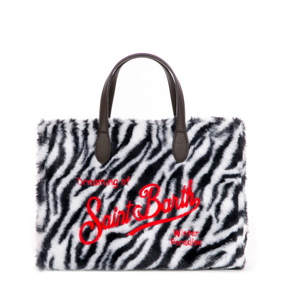 MC2 SAINT BARTH ZEBRA TEDDY FABRIC VIVIAN HANDBAG