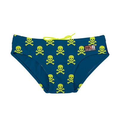 Mc2 Saint Barth Kids' Yellow Fluo Skulls Boy Swim Briefs In Blue