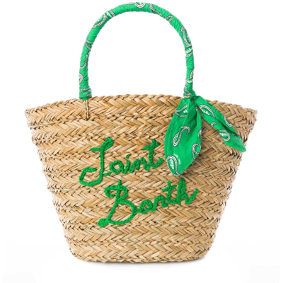 Mc2 Saint Barth Woman Straw Bag With Embroidery In Green