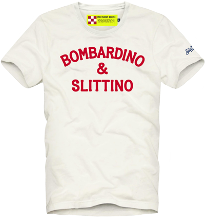Mc2 Saint Barth White T-shirt Man Red Bombardino & Slittino Print