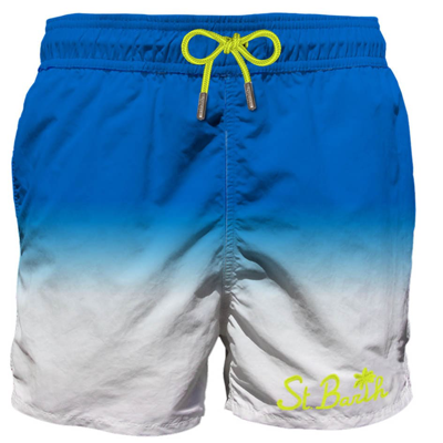 Mc2 Saint Barth White And Blue Shades Mid-length Swim Shorts
