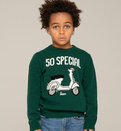 Mc2 Saint Barth Kids' Vespa 50 Special Print Boy Sweater Vespa© Special Edition In Green