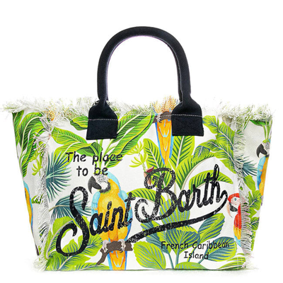Mc2 Saint Barth Vanity Shoulder Bag With Tropical Print In White