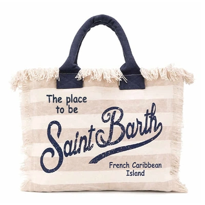 Mc2 Saint Barth Vanity Canvas Shoulder Bag With Stripes Print In Brown