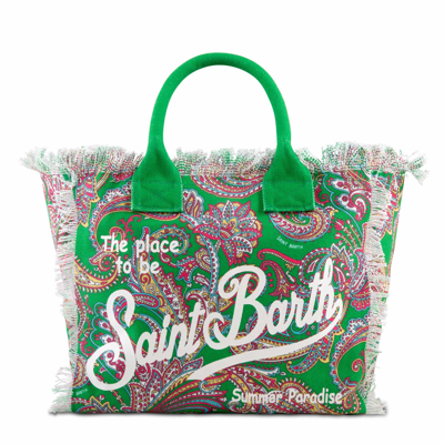 Mc2 Saint Barth Vanity Canvas Shoulder Bag With Paisley Print In Green