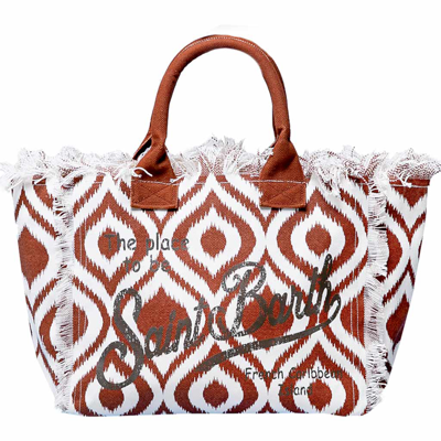 Mc2 Saint Barth Vanity Canvas Shoulder Bag With Ikat Print In Brown