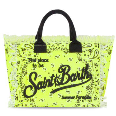 Mc2 Saint Barth Vanity Canvas Shoulder Bag With Fluo Yellow Bandanna Print