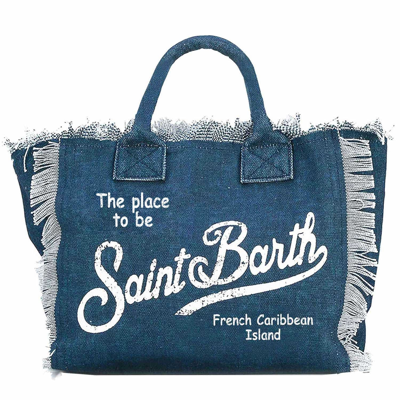 Mc2 Saint Barth Vanity Indigo Canvas Shoulder Bag In Blue