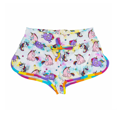 Mc2 Saint Barth Kids' Unicorn Print Girl Beach Shorts In Multicolor