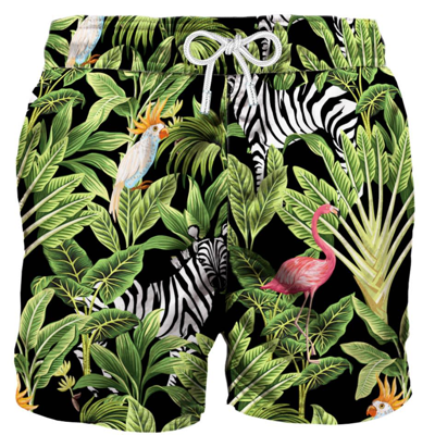 Mc2 Saint Barth Tropical Print Mid-length Swim Shorts In Black