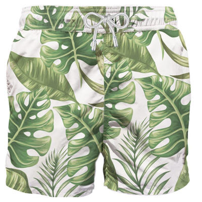Mc2 Saint Barth Tropical Print Mid-length Swim Shorts In White