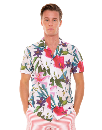 Mc2 Saint Barth Tropical Print Man Shirt In Multicolor