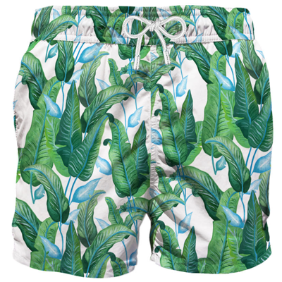 Mc2 Saint Barth Tropical Leaf Print Mid-length Swim Shorts In Green