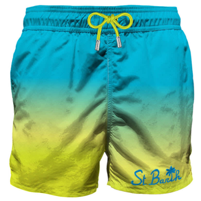 Mc2 Saint Barth Tie Dye Mid-length Swim Shorts With Embroidery In Blue