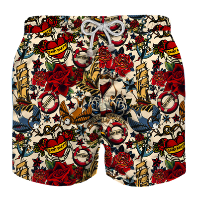 Mc2 Saint Barth Kids' Tattoo Print Boy Swim Shorts In Red