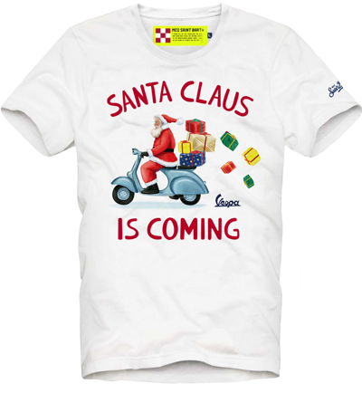 Mc2 Saint Barth T-shirt Man Santa Claus Is Coming Print - Vespa Special Edition® In White