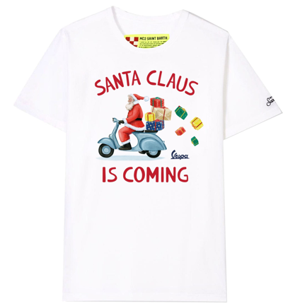 Mc2 Saint Barth Kids' T-shirt Boy White Santa Claus Is Coming Print - Vespa Special Edition ®