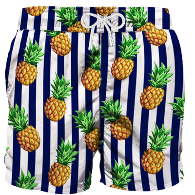 Mc2 Saint Barth Pineapple Stripe Print Swim Shorts In Blue