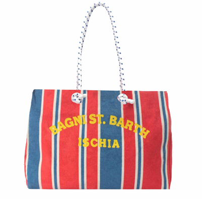 Mc2 Saint Barth Sponge Striped Bag With Embroidery In Blue
