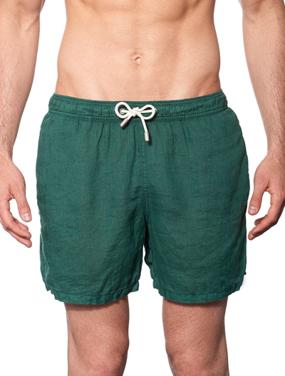 Mc2 Saint Barth Solid Green Mid-length Linen Swim Shorts
