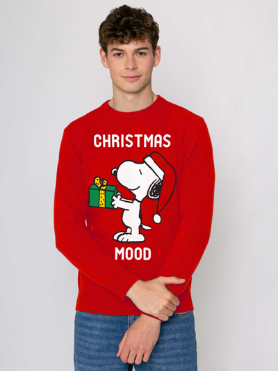 Mc2 Saint Barth Snoopy Christmas Mood Print Man Sweater Peanuts Special Edition In Red