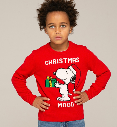 Mc2 Saint Barth Kids' Snoopy Christmas Mood Print Boy Sweater Peanuts Special Edition