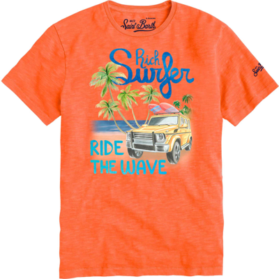 Mc2 Saint Barth Kids' Rich Surfer Print Boy T-shirt In Orange
