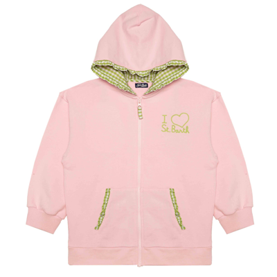 Mc2 Saint Barth Kids' Pink Embroided Writing Hoodie For Girl