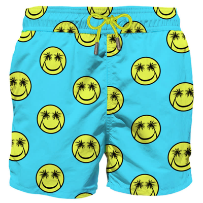 Mc2 Saint Barth Palm Smile Mid-length Swim Shorts In Blue