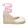 MC2 SAINT BARTH NATURAL PRINT CANVAS ESPADRILLAS WITH HIGHT WEDGE AND ANKLE LACE