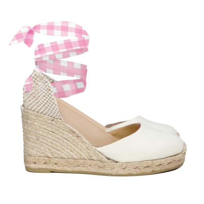 Mc2 Saint Barth Natural Print Canvas Espadrillas With Hight Wedge And Ankle Lace In Brown