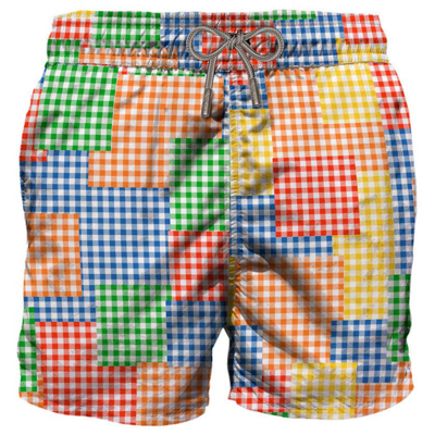 Mc2 Saint Barth Multicolor Gingham Man Swim Shorts