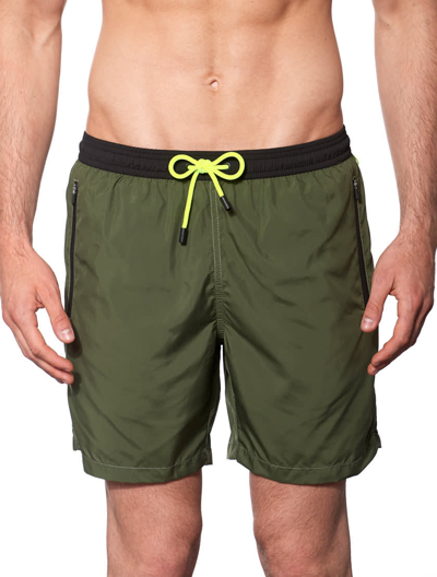 Mc2 Saint Barth Military Green Light Fabric Zipped Swim Shorts