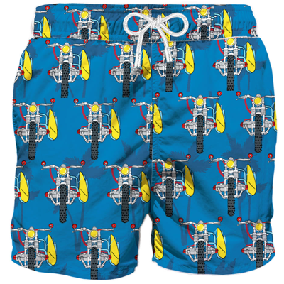 Mc2 Saint Barth Mid-length Swimshorts With Surf Motorbike In Blue
