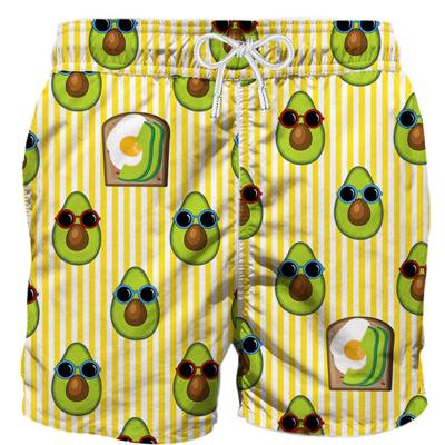 Mc2 Saint Barth Mid-length Swim Shorts Avocado Toast Striped Print In Yellow