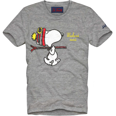 Mc2 Saint Barth Man T-shirt With Snoopy Weekend Mood Embroidery Snoopy - Peanuts Special Edition In Grey