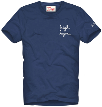 Mc2 Saint Barth Man T-shirt With Night Legend Embroidery In Blue