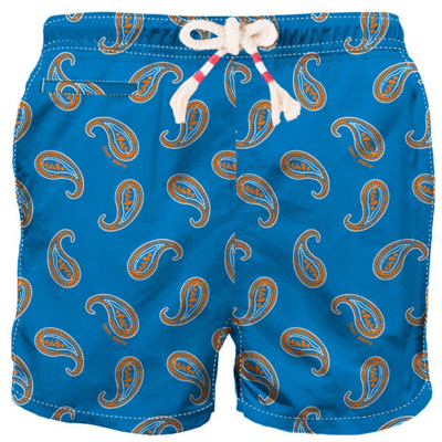 Mc2 Saint Barth Man Swim Shorts With Paisley Print In Blue