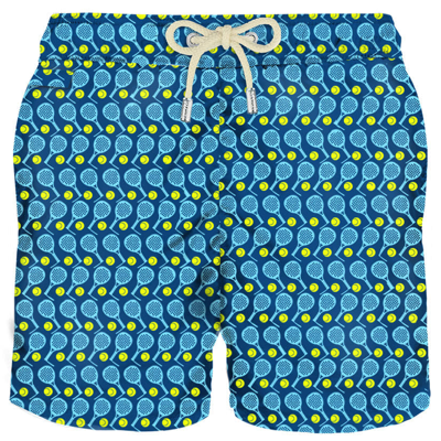 Mc2 Saint Barth Man Swim Shorts With Padel Print In Blue