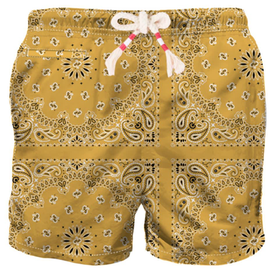 Mc2 Saint Barth Man Swim Shorts With Ochre Bandanna Print In Yellow